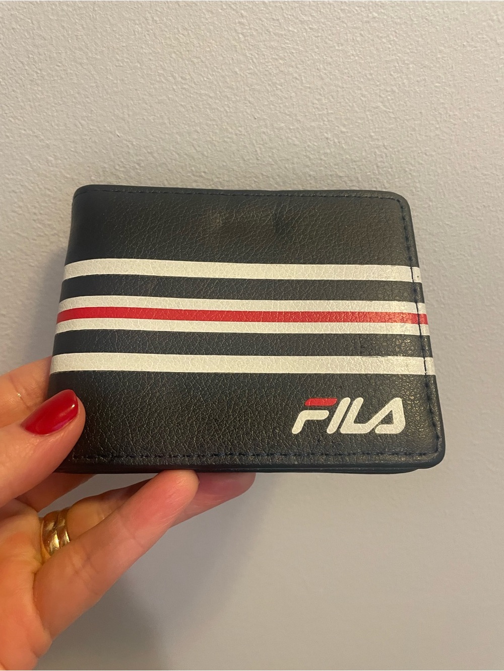 FILA Men's Navy Wallet with White and Red Stripe Accent
